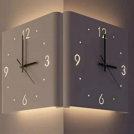 Square Wall Clock Folded Corner Hanging Chic Arc Silent with Light for Living Room Home Decoration-A