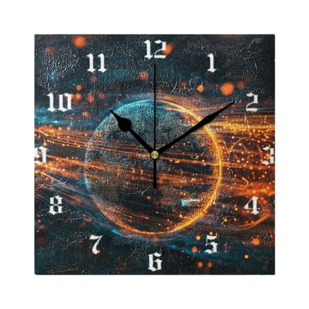 Square Wall Clock Silent Non-Ticking Battery Operated Retro 7.78 Clock for Bedroom Living Room Decor Digital Art Of The Earth