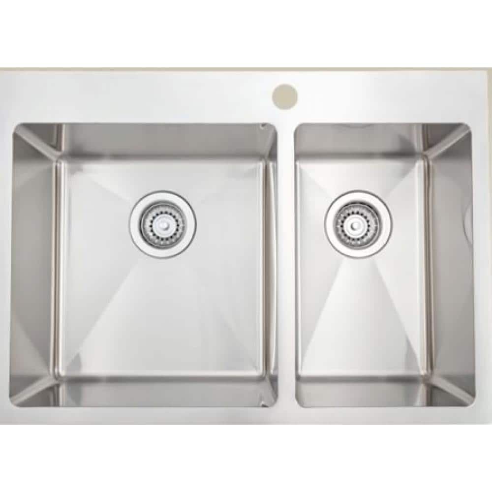 Standard Stainless Steel 18-Gauge Stainless Steel 28 in. W Double Bowl Drop-In...