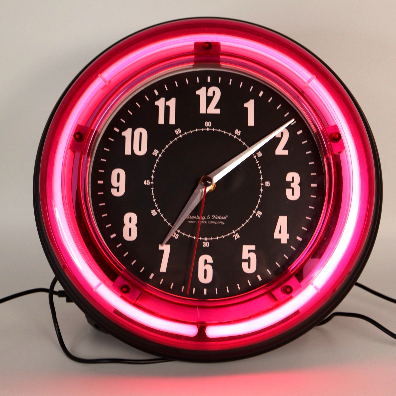 Sterling and Noble 11" Vibrant Pink Neon Analog Wall Clock Retro w Power Cord