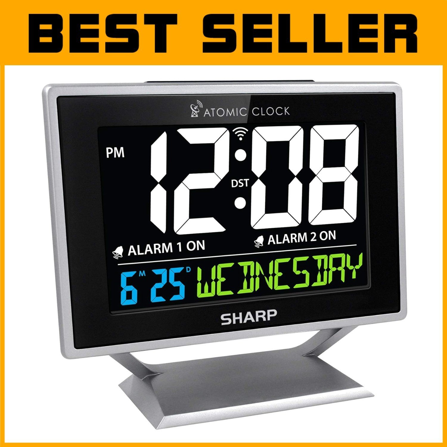 Stylish Color Display Atomic Alarm Clock with Dual Alarm and Calendar Function