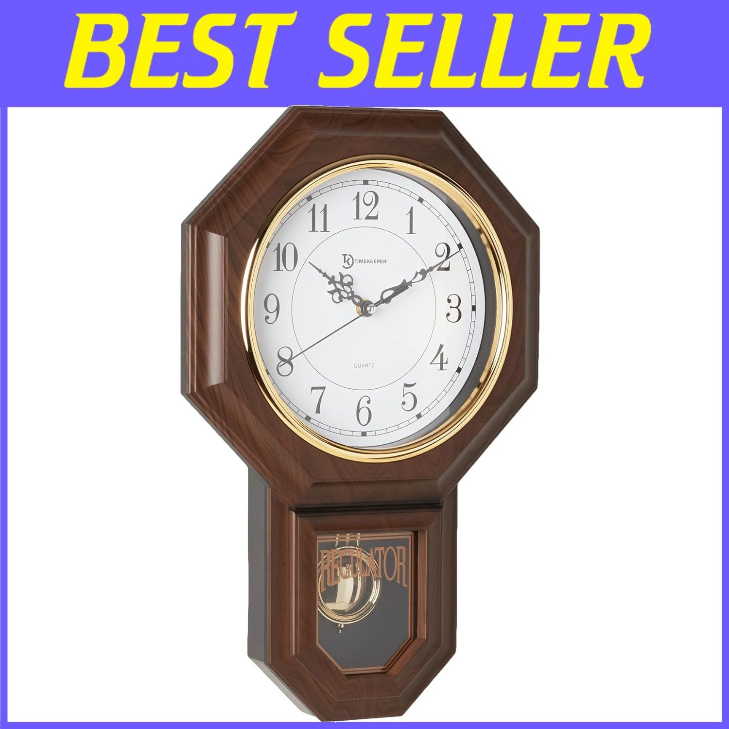 Stylish Hexagonal Walnut Pendulum Clock with Westminster Chime - 17.5" x 11.25"