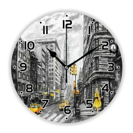 Stylish Pastel Red Paris Tower Oil Painting Wall Clock for Living Room Modern France City Landscape Art Wall Watch Home Decor 35（10 Inch）