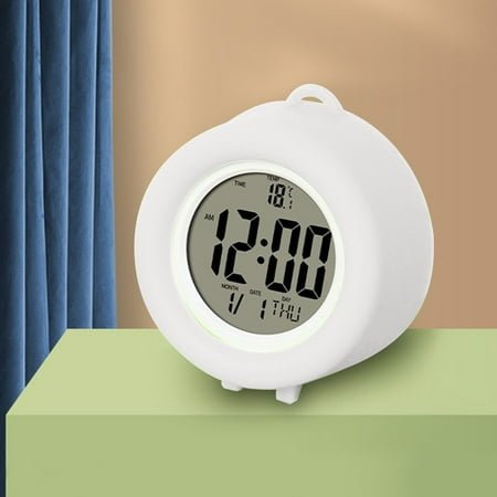 Summercome Digital LED Alarm Clock, Round Digital Led Alarm Clock, Time Day Date Temperature Display, 12/24H Switching Display, Desk Clock for Bedroom Bedside (White)