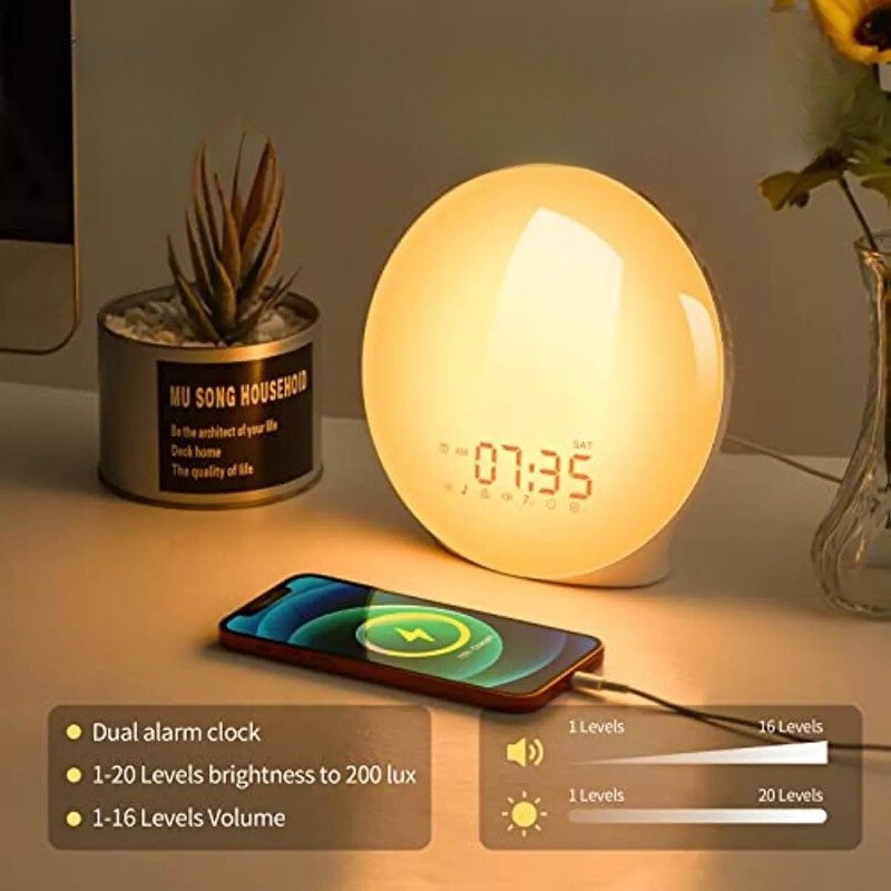 Sunrise & Sunset Alarm Clock Wake up Light Sleep Aid 360° Fullscreen LED light