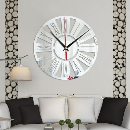 Supvox Roman Numeral Wall Clock Modern Home Decor Silver 1Set