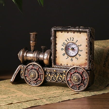 Swiftyle 1-2 PC Vintage Steam Engine Train Pendulum Wall Clock 9.6x6.7x3.1 Inch Locomotive Legends Ornament Resin Figurine for Living Room Bedroom Decor (Red/Brown)