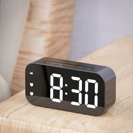 taicans LED Digital Alarm Clock,Digital Mirror Clock with Snooze,USB Port,Battery Backup Alarm,Temperature Detect,Voice Control Electric Desk Clock for Bedroom,Bedside,Desk(Black)