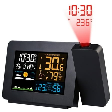 TeqHome Atomic Projection Alarm Clock, Tabletop Clock Dual Alarms Snooze, Wireless Temperature & Humidity Sensor