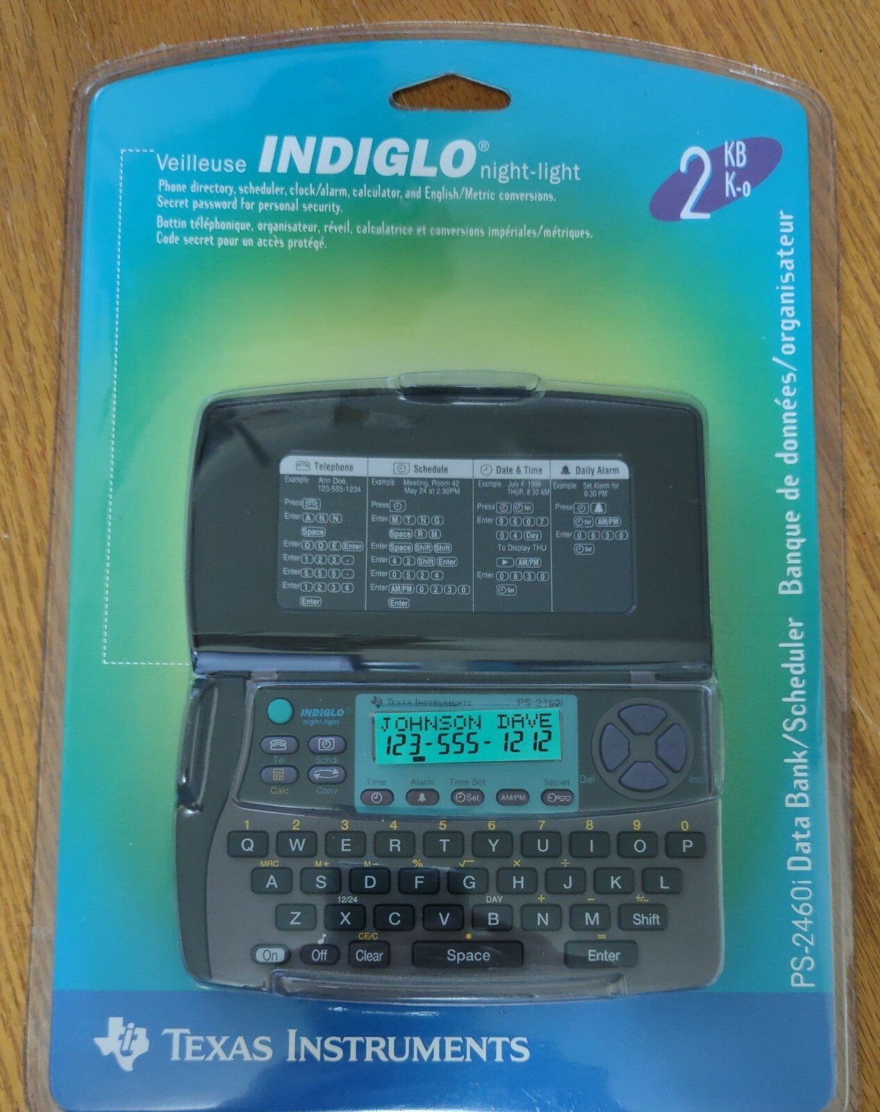 Texas Instruments PS-2460i Indiglo Data Bank/Scheduler/Calculator/Alarm 2 KB NOS
