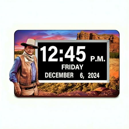 The Bradford Exchange John Wayne Easy-Read Full Disclosure Digital Clock with Iconic Monument Valley Art LED Display with Large 1.5-Inch Digits USB Port and Remote Control 9.5 W x 7 H