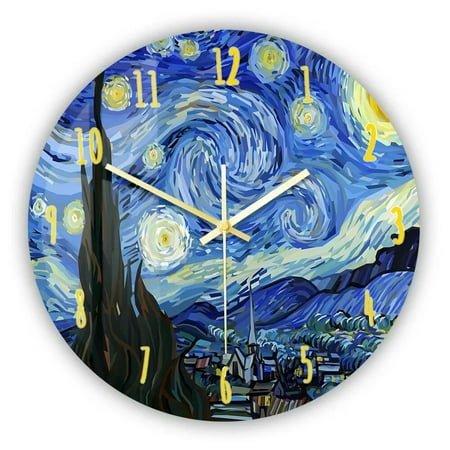 The Starry Night Famous Art Decor Painting Printed Wall Clock Vincent Artwork Silent Sweep Wall Watch For RoomTh
