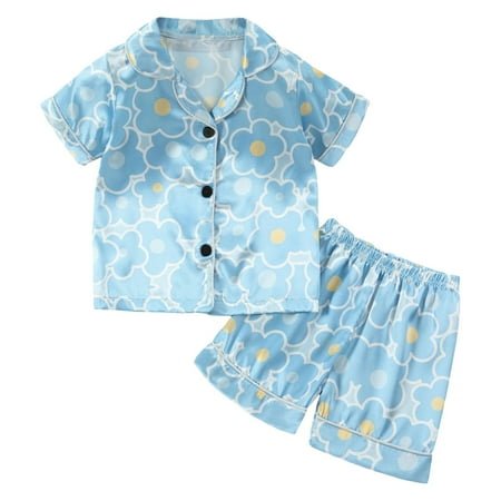 Tiijoy Toddler Girls Satin Silk Pajamas Floral Button Down Top and Shorts, Sizes 2-3