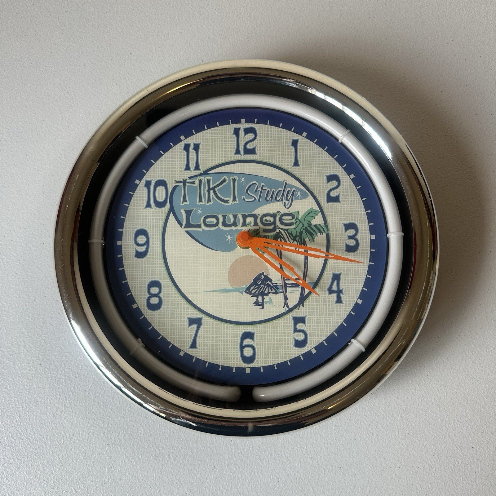 Tiki Study Lounge Blue Neon Wall Clock Bar Man Cave Tested Working No Power Cord