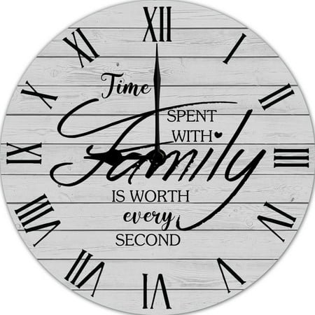 Time Spent With Family Is Worth Every Second Wood Wall Clock 10 Decorative Wall Clock Silent Round Wood Wall Clock Hanging Clocks for Bedroom Decor Living Room Clocks