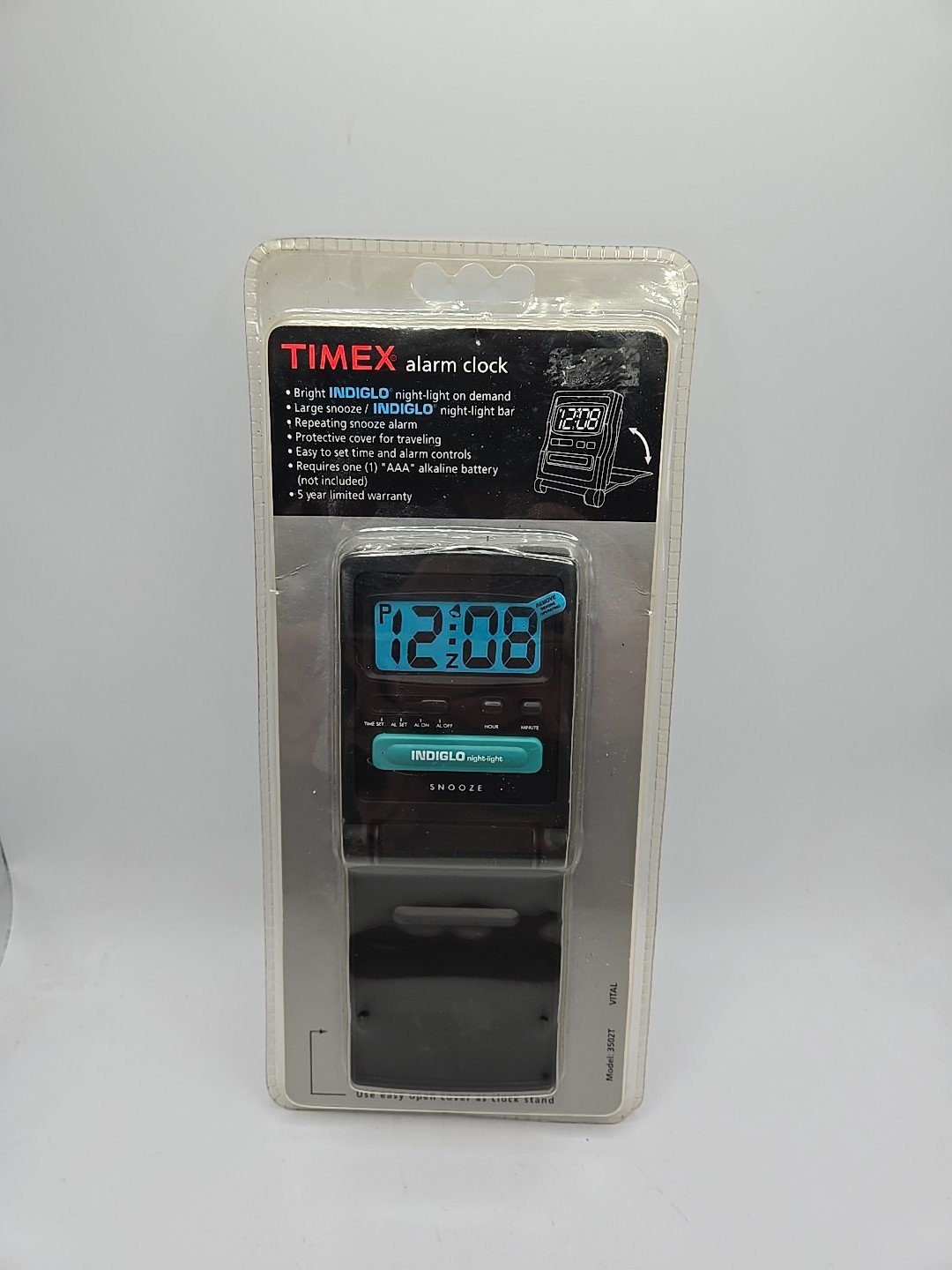 Timex 3502T Alarm Clock with INDIGLO Night-Light, Travel Clock, Rare - SEALED