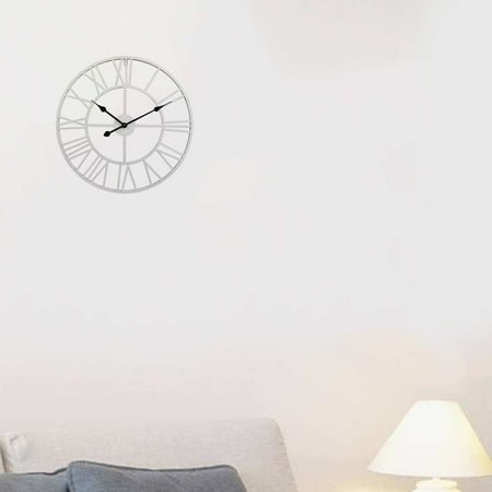 Tineasur Wrought Iron Roman Numeral Wall Clock White Silent Hanging Decor for Living Room