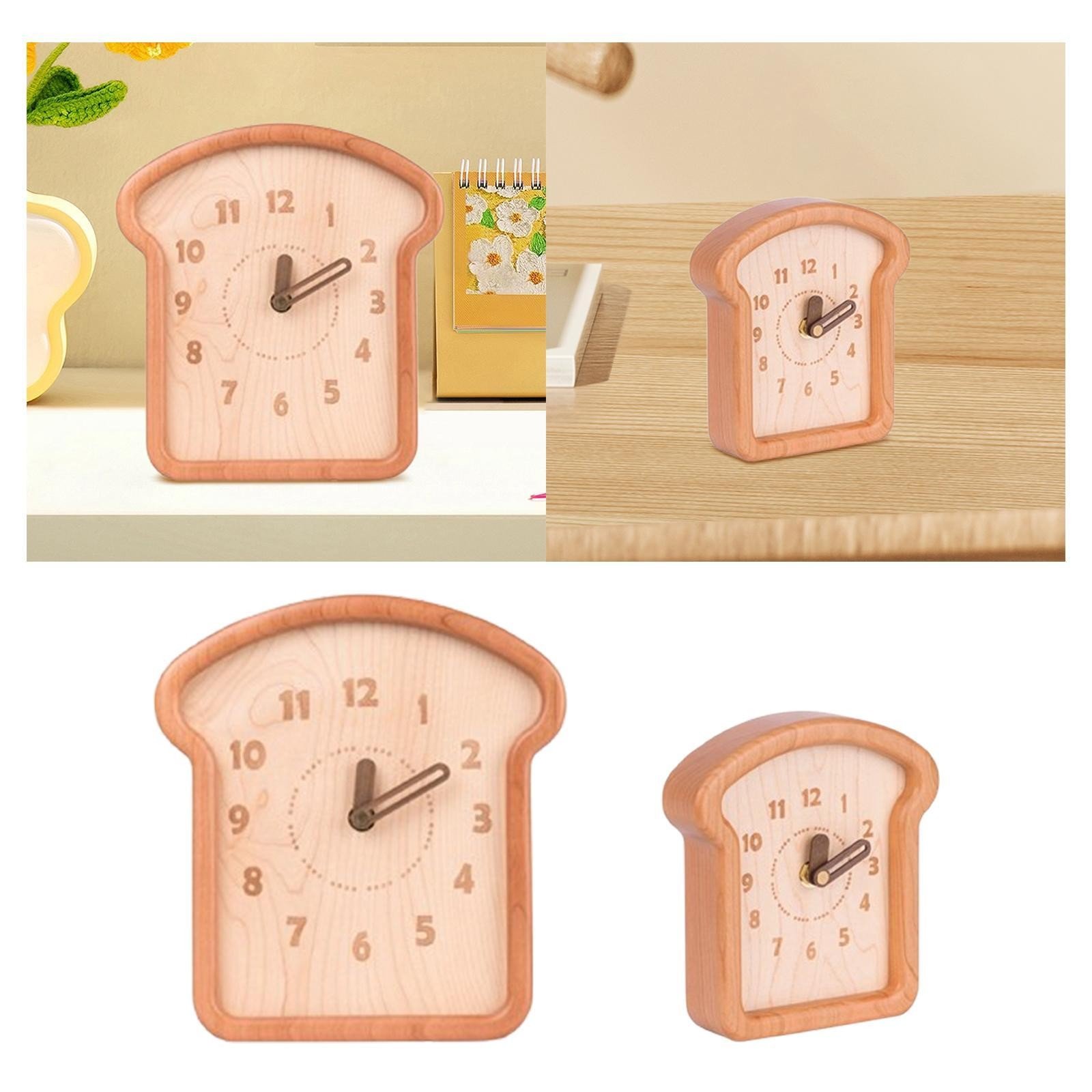Toast Shape Wooden Analog Desktop Clock Battery Operated Shelf Clock
