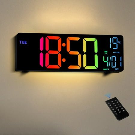 TOYOOSKY 10.5'' Digital Wall Clock with Remote Control, Date, Auto DST(Black)