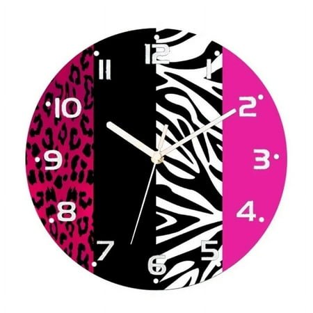 Trendy Black Red Leopard Zebra Animal Print Round Wall Clock for Living Room Modern Cheetah Stripes Wall Clock Home Decor Gift