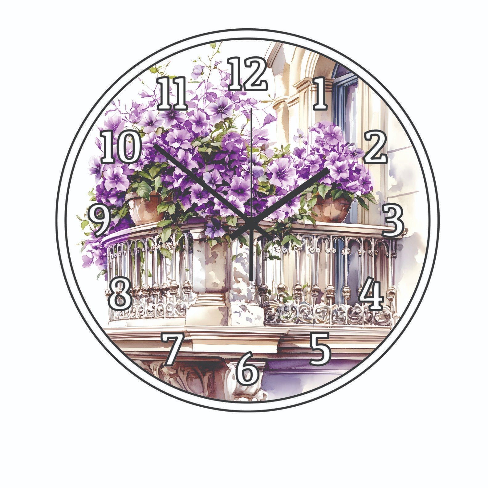 Tuscany Art View from Balcony View Wall Clock Flower art 3 size choices