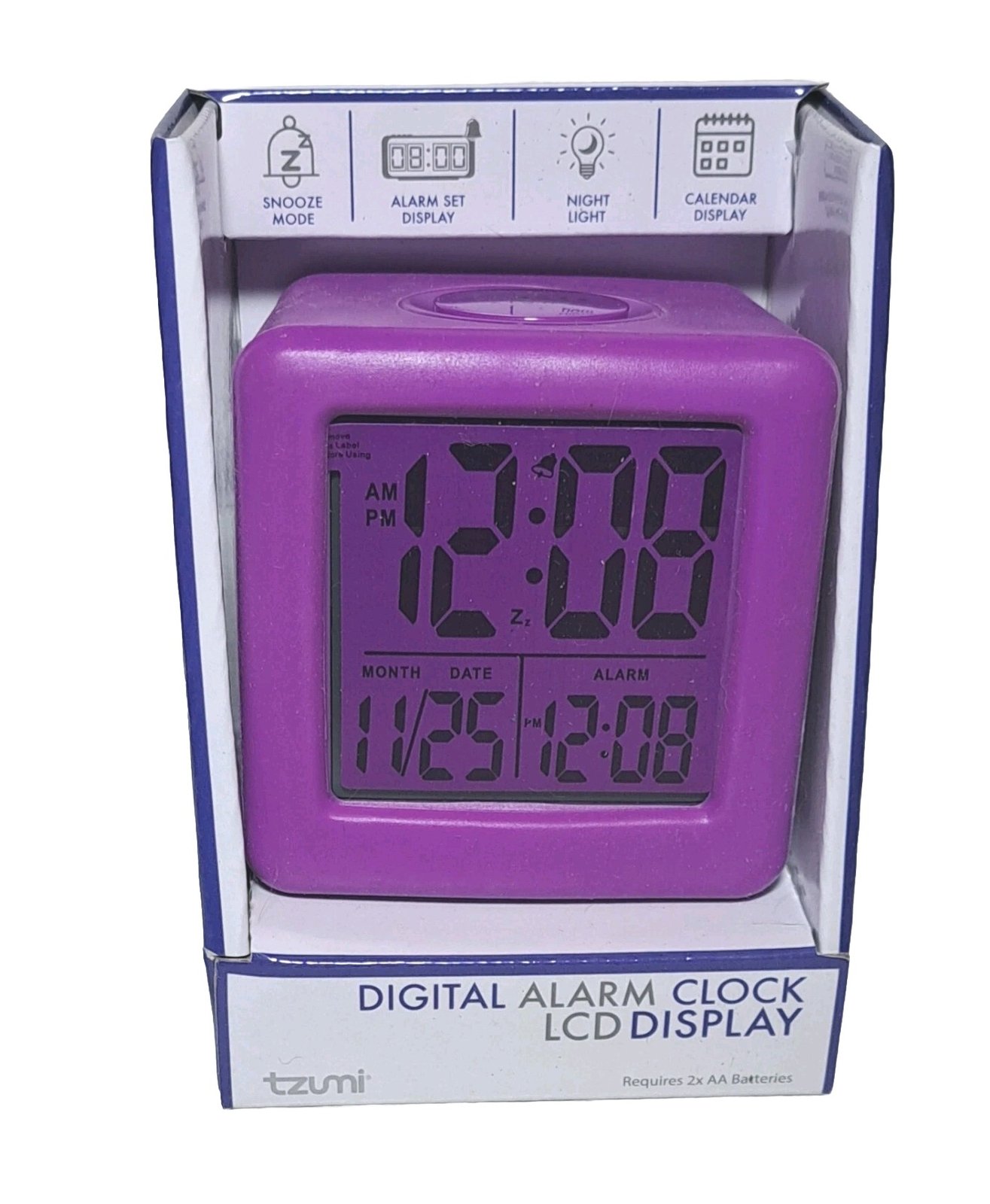 Tzumi Digital Alarm Clock LCD Display Silicone Travel Purple NEW