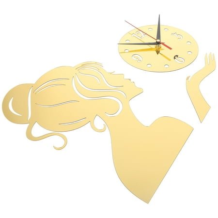 unbranded Vintage Wall Clock Girls Mirror Wall Clock Sticker Clock Office 37X30CM Golden