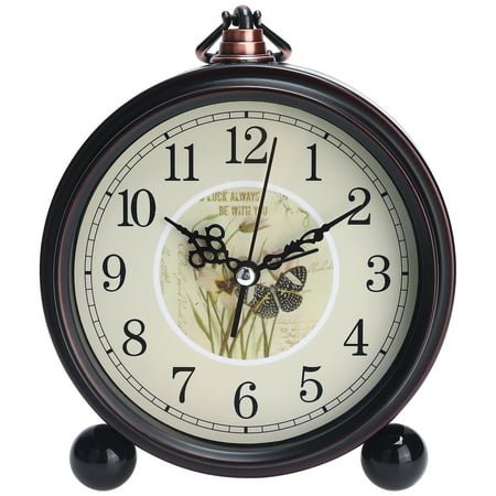 Unique Bargains Vintage Desk Clock Silent Retro Battery Operated Brown