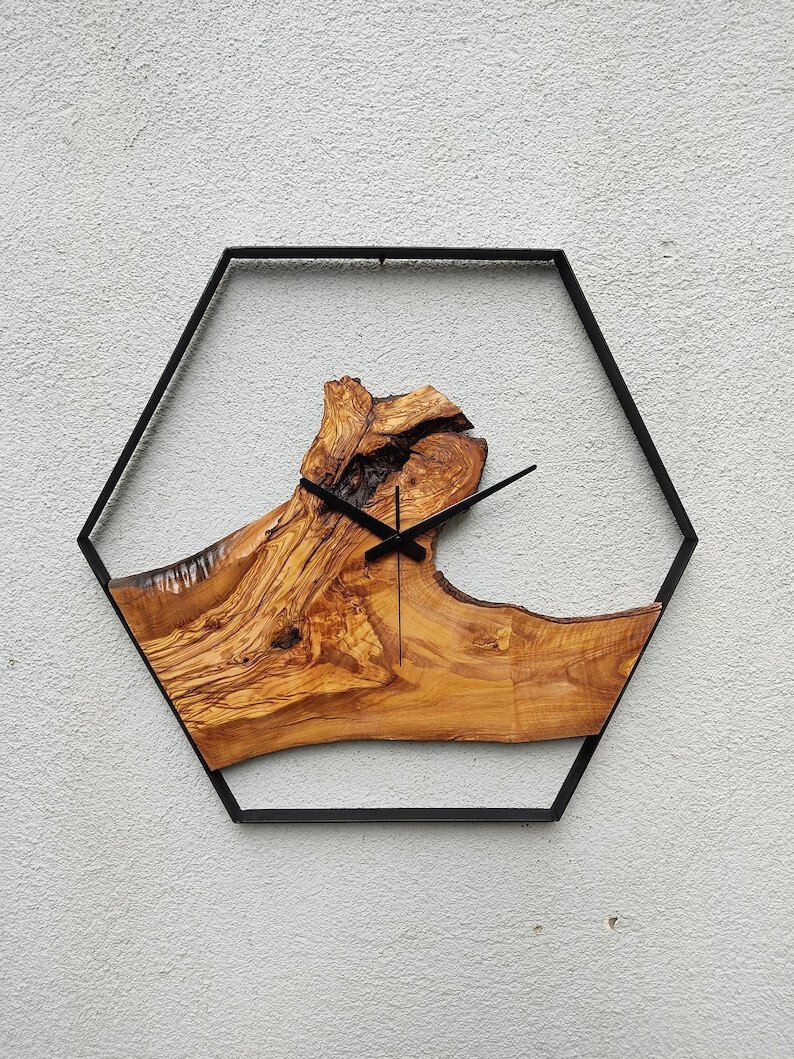 Unique & Elegant Style Decorative Designer Handmade Olive Wood Wall Clock, Gift
