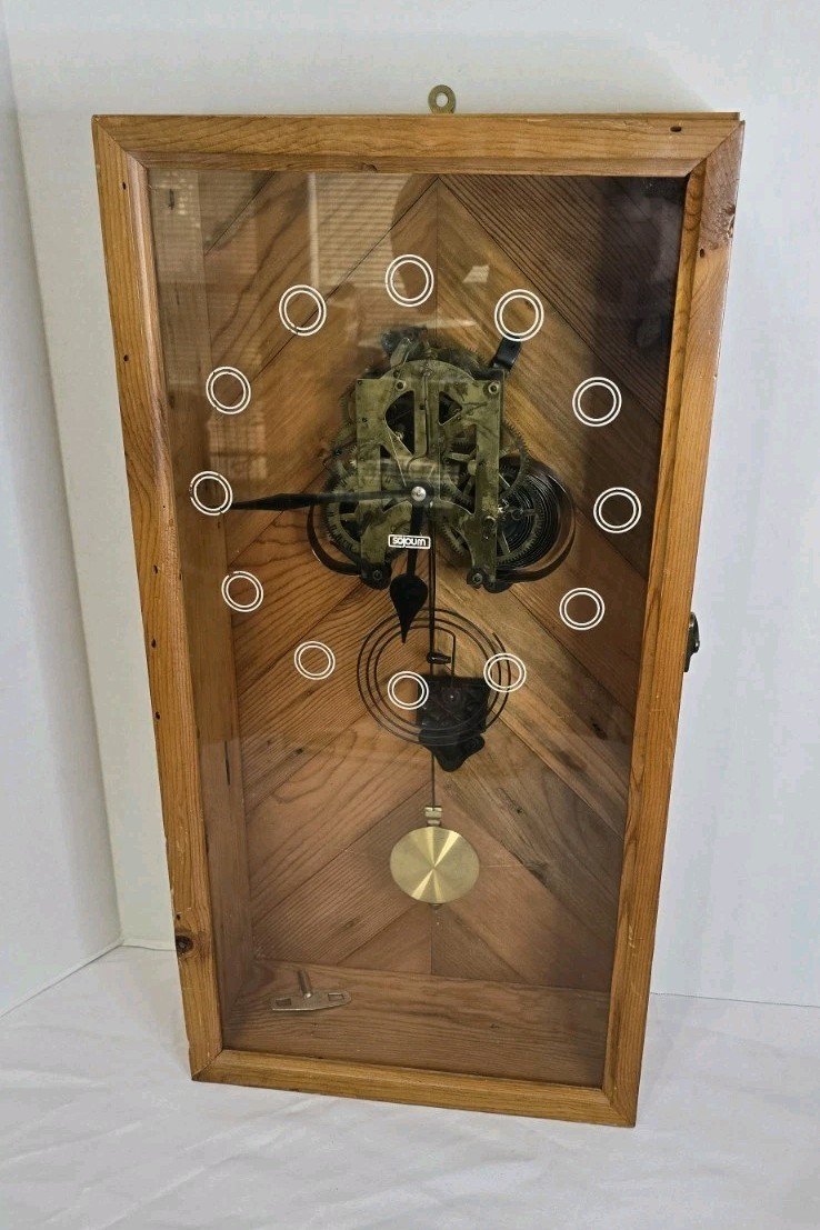 Unique Sojourn Skeleton Pendulum Wall Mantle Box Clock w/ Wind Key Strike Chime