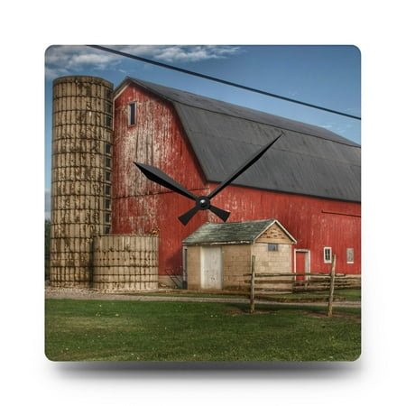 U R There Photography Brown City Lincoln Street Red Rustic Farmhouse Wall Clock