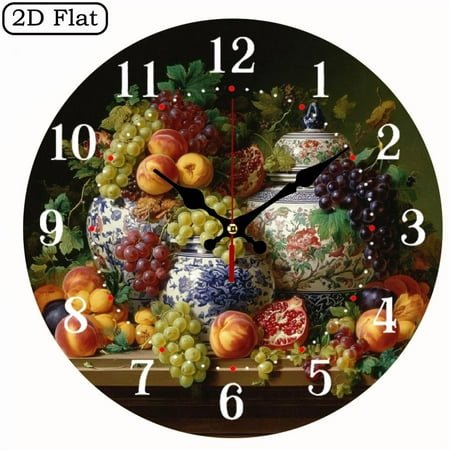 Vibrant Fruits Ceramic Jars - Durable Outdoor Garden Decor, 2D Flat 1pc 10Inch Design Silent Wall Clock Wooden Living Room, Bedroom Housewarming & Anniversary Gift
