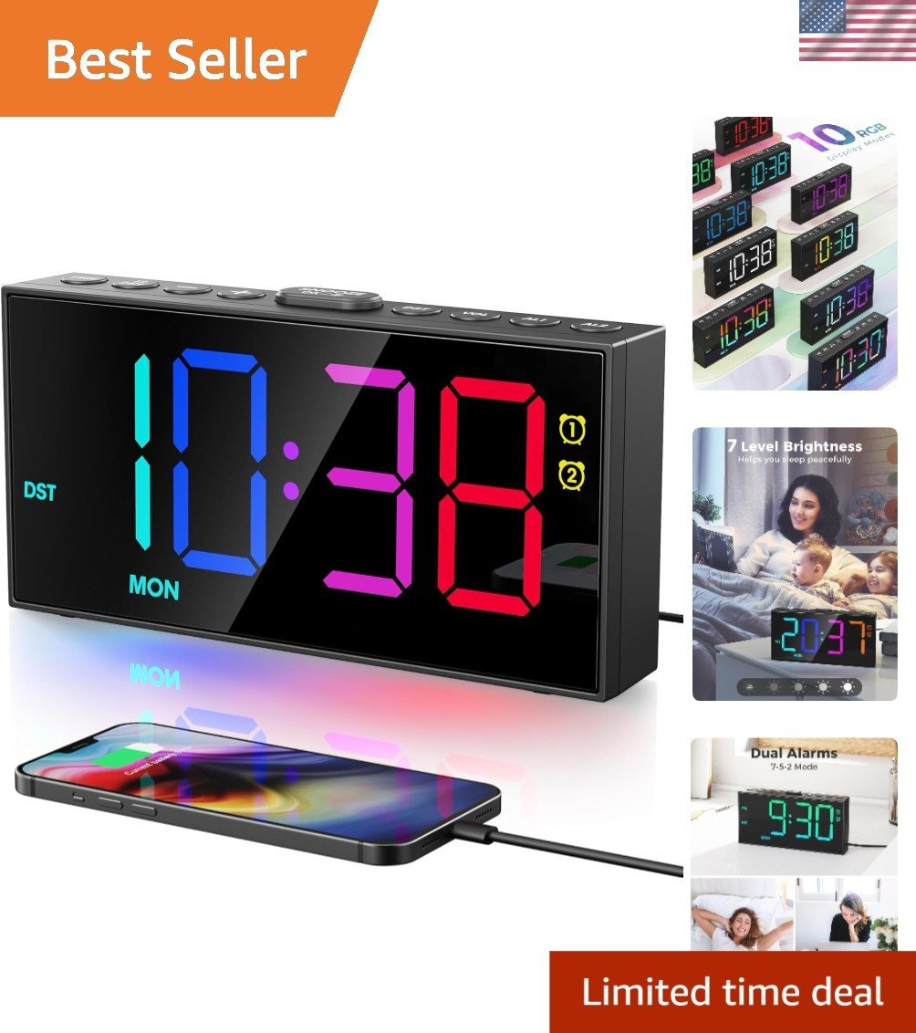 Vibrant LED Big Number Digital Clock with Adjustable Brightness & Volume Control