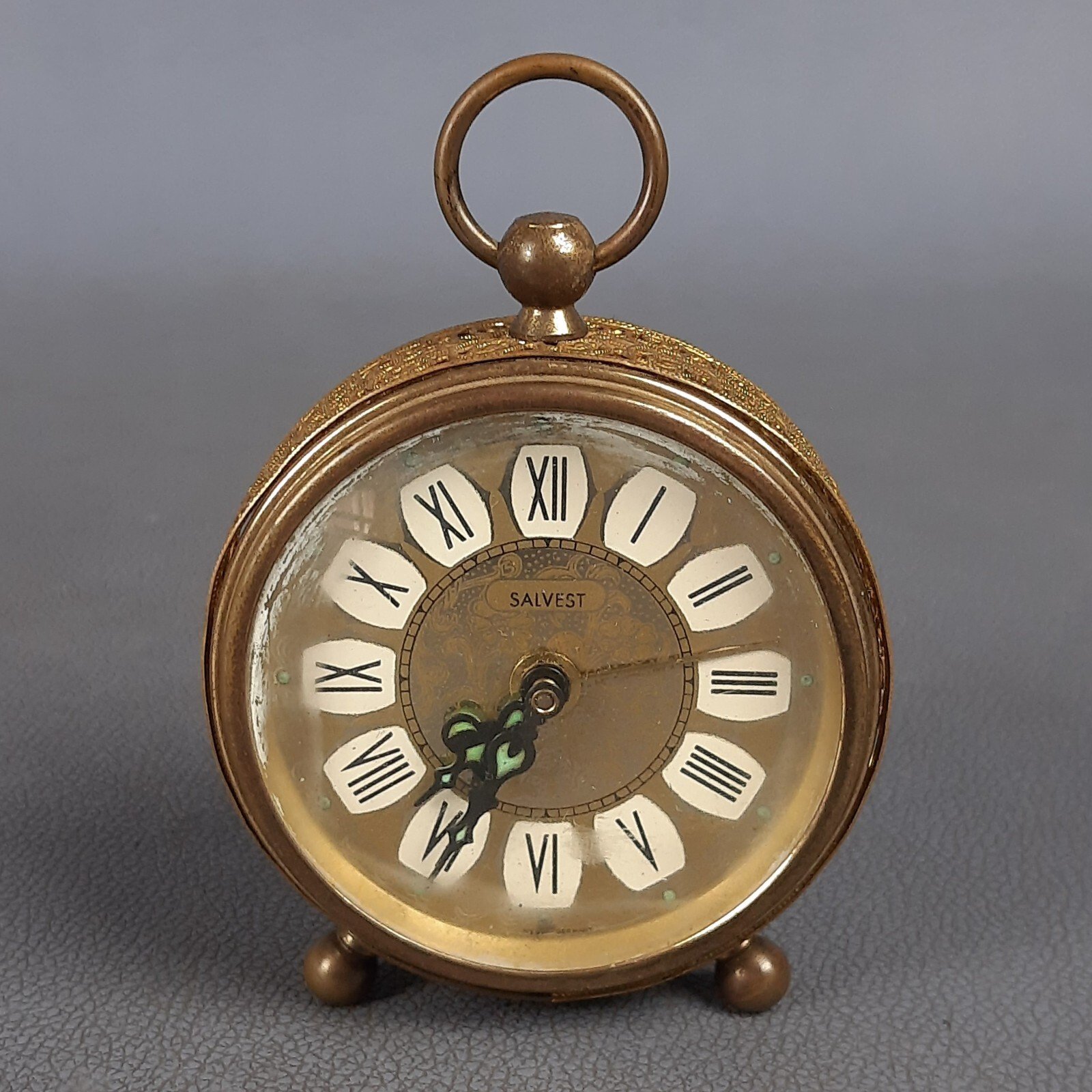 Vintage 1950 Brass Mechanical Table Alarm Clock Salvest