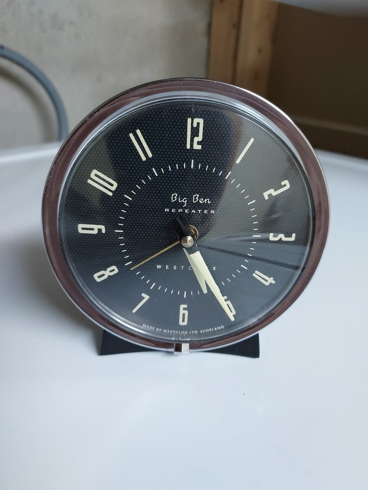 Vintage 1960s Westclox Scotland Big Ben Repeater Alarm in Black and Chrome RARE!