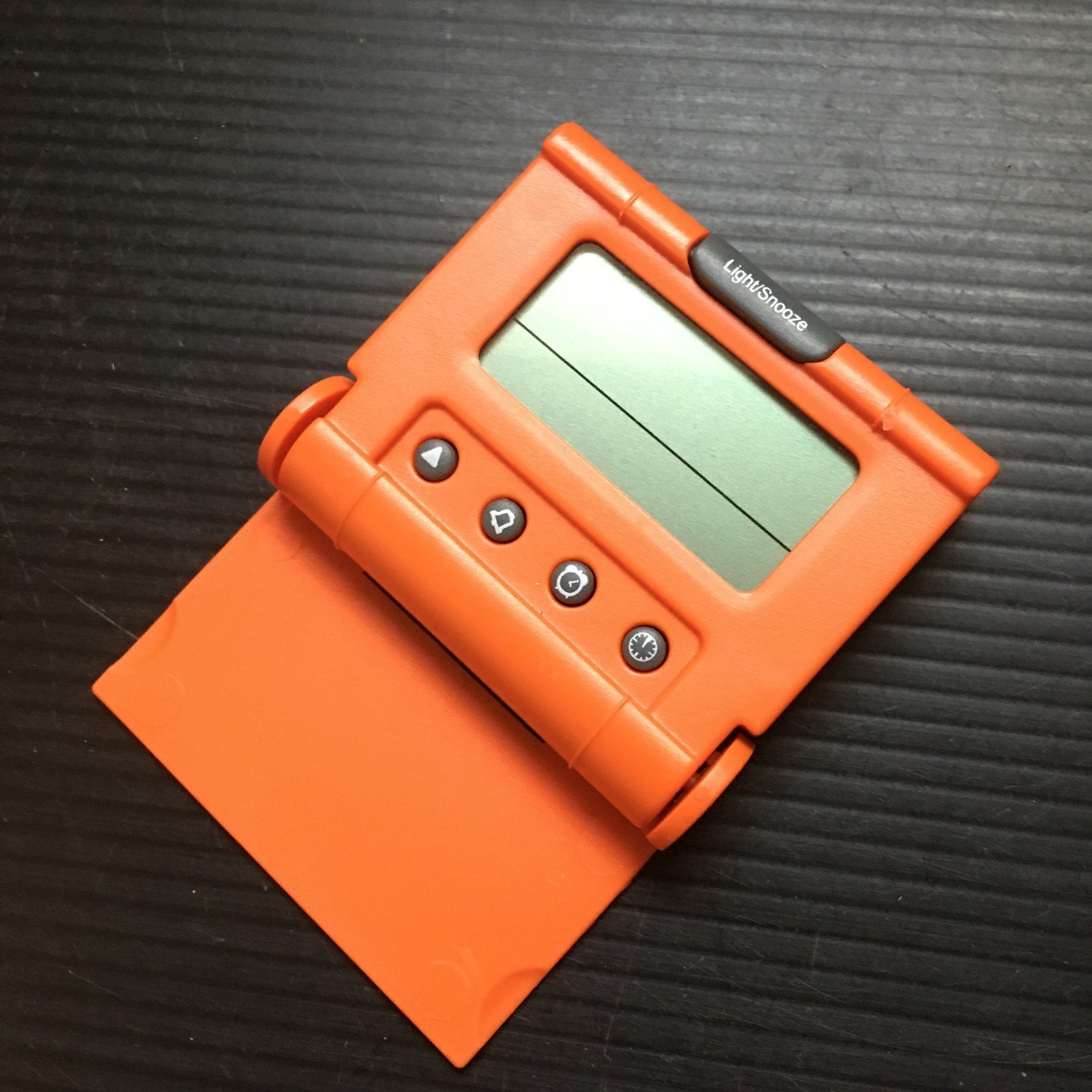 Vintage 1990s Portable Orange Travel Digital Alarm Clock With A Folding Stand