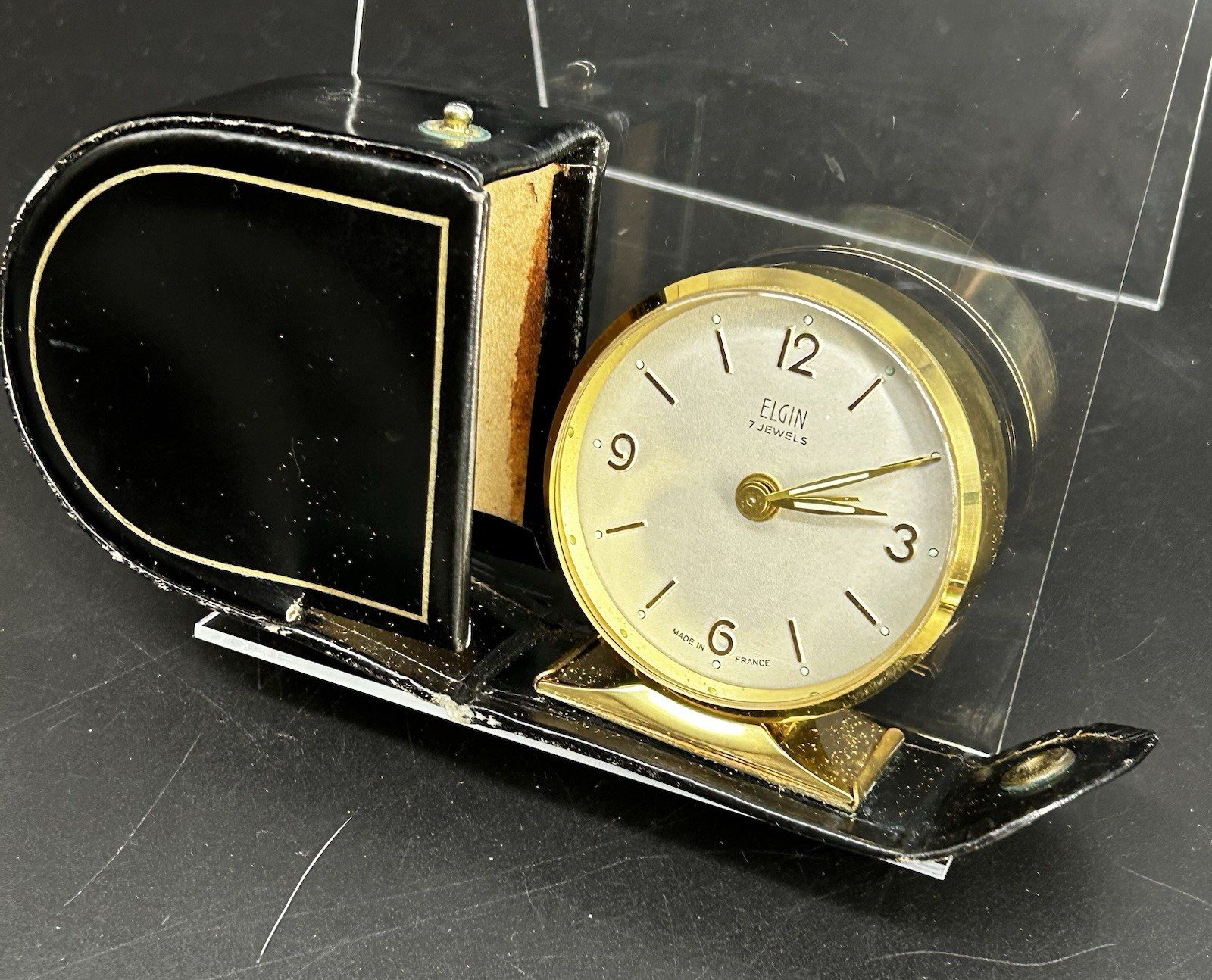 Vintage 7 Jewel Elgin Wind Up Travel Alarm Clock Round Style 8008 Works!