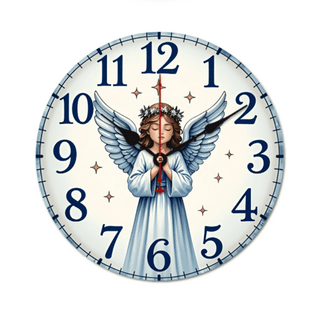 Vintage Angel Prayer Wooden Wall Clock - Silent, Easy to Install, Wooden Round Clock with Blue & Golden Accents, Ideal for Home, Bedroom, Office, Porch, Garden Decor, 10 Inches (Without Batteries)