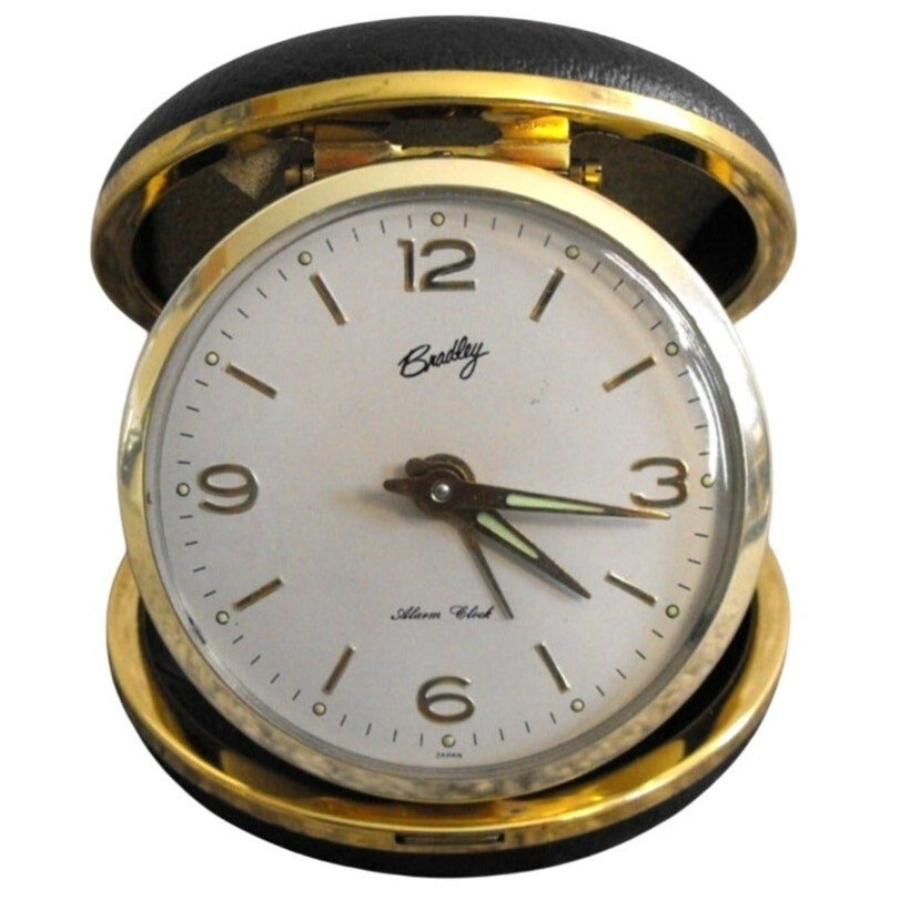 Vintage Bradley Folding Travel Alarm Clock Wind-Up Gold
