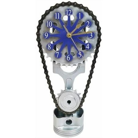 Vintage Clock with Rotating Gear Timing Chain Clock Desktop Rotating Gear Clock Industrial Steampunk Vintage Retro Home Decor Clock,Blue