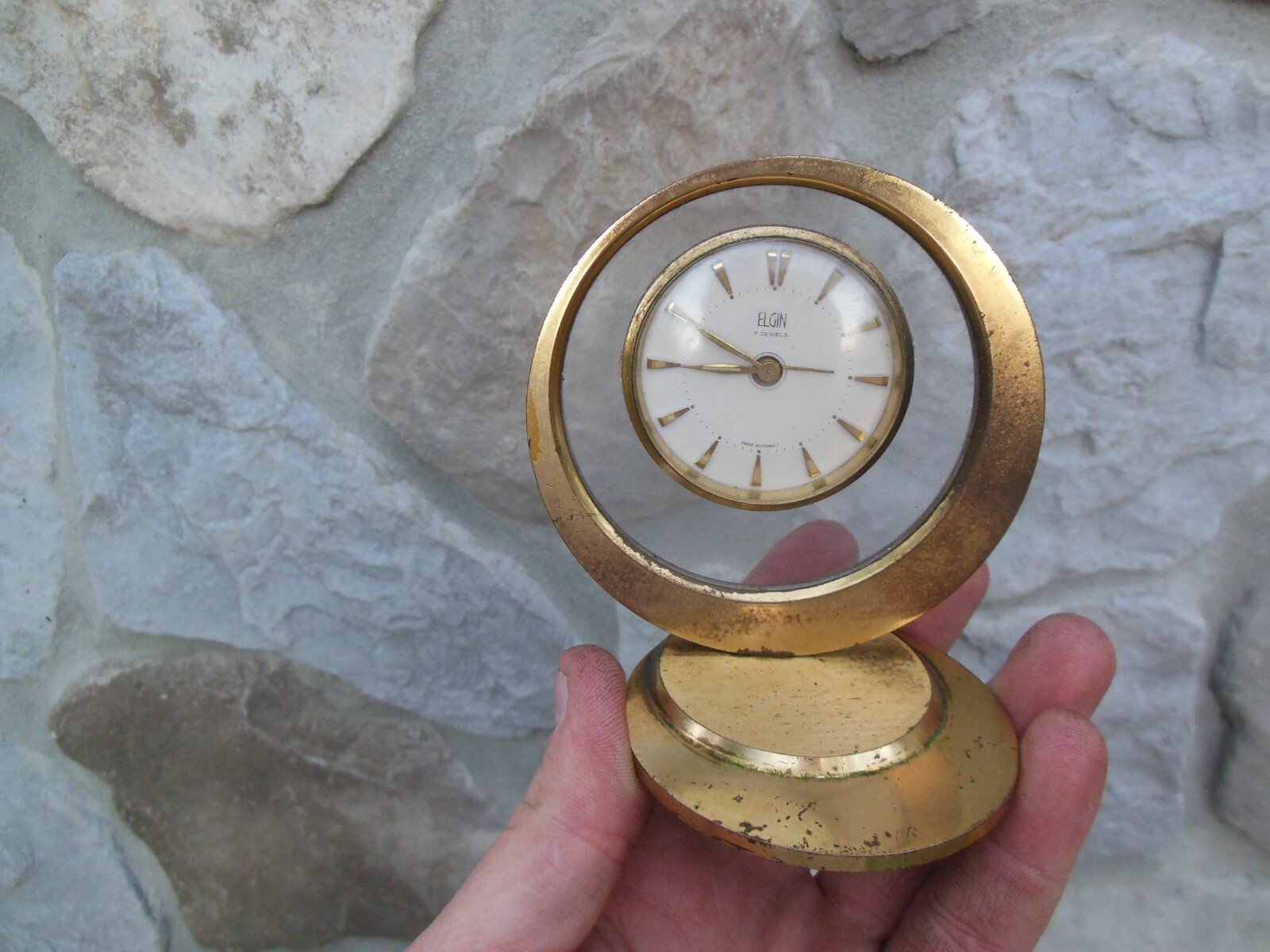 Vintage Elgin 7 Jewel 30hr MCM Time & Alarm Clock For Repair