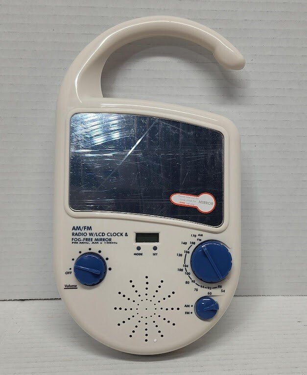 Vintage Hanging AM/FM Radio with LCD Clock and Fog Free Mirror for Bathroom