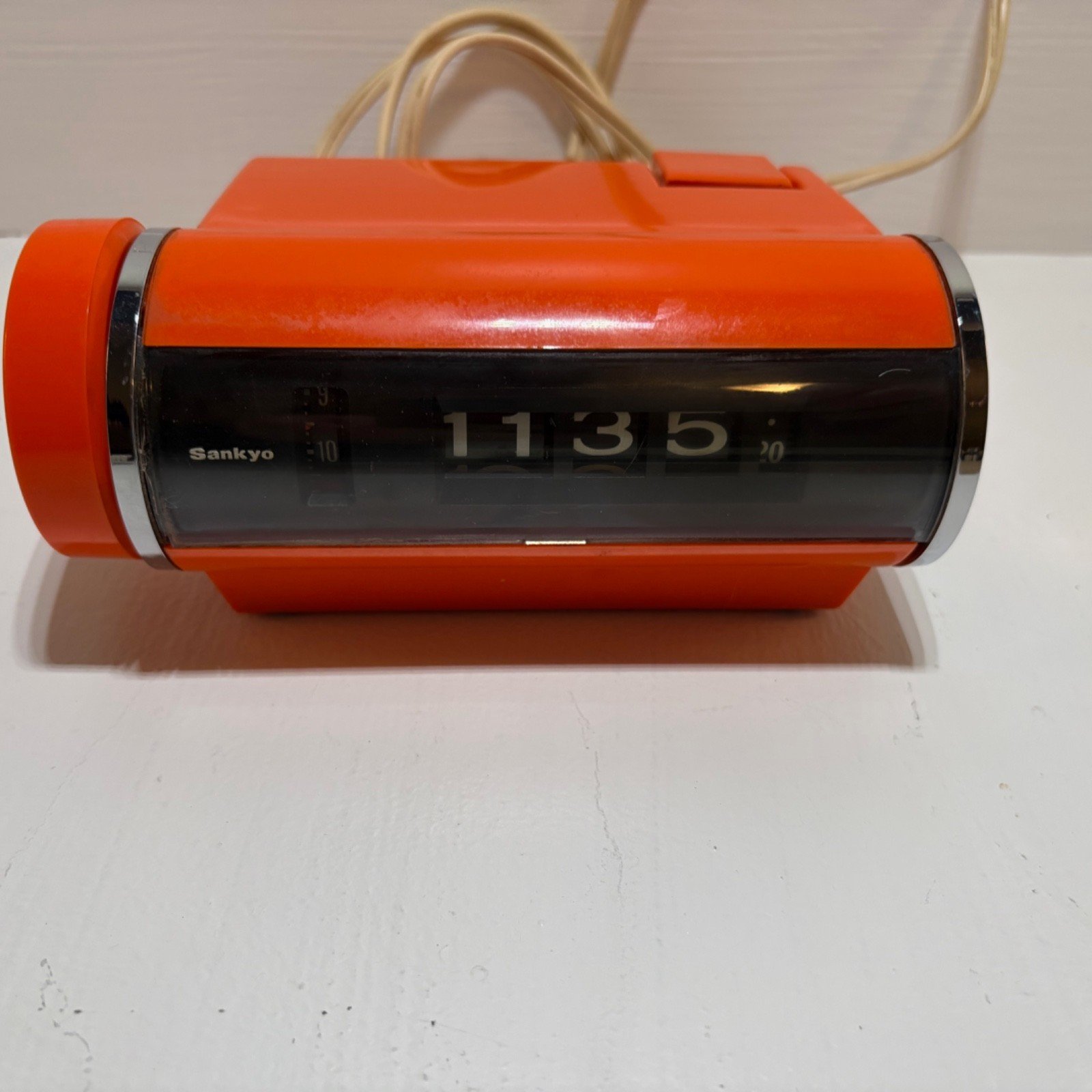 Vintage Iconic 70s Orange Sankyo Flip Digital Alarm Clock, Works! Model 401