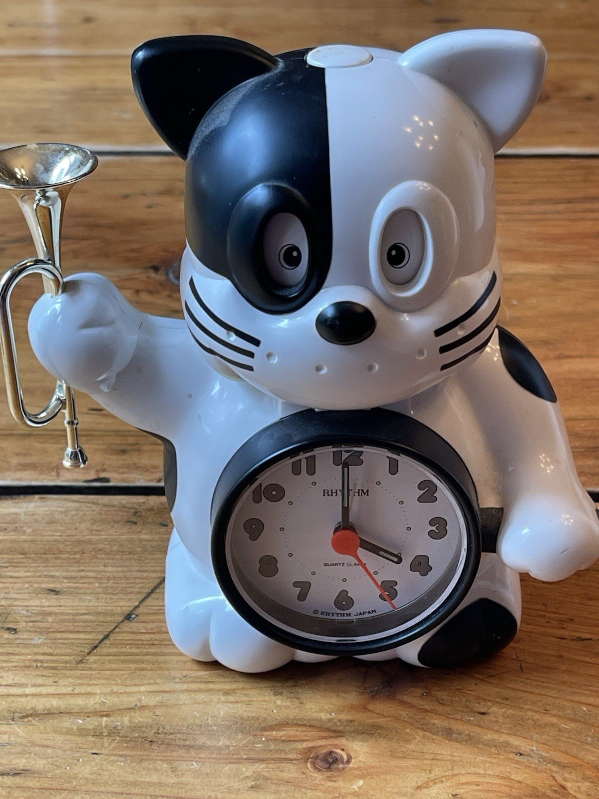 VINTAGE JAPAN RHYTHM BUGLE TALKING CAT ALARM CLOCK Alarm Works But Not running