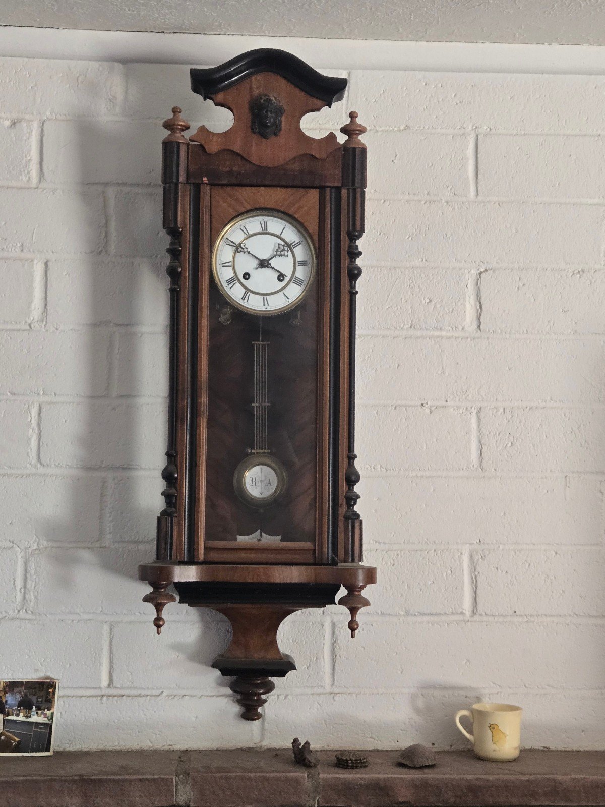 Vintage LARGE FRAME Chiming Pendulum Colonial Cherrywood Wall Clock