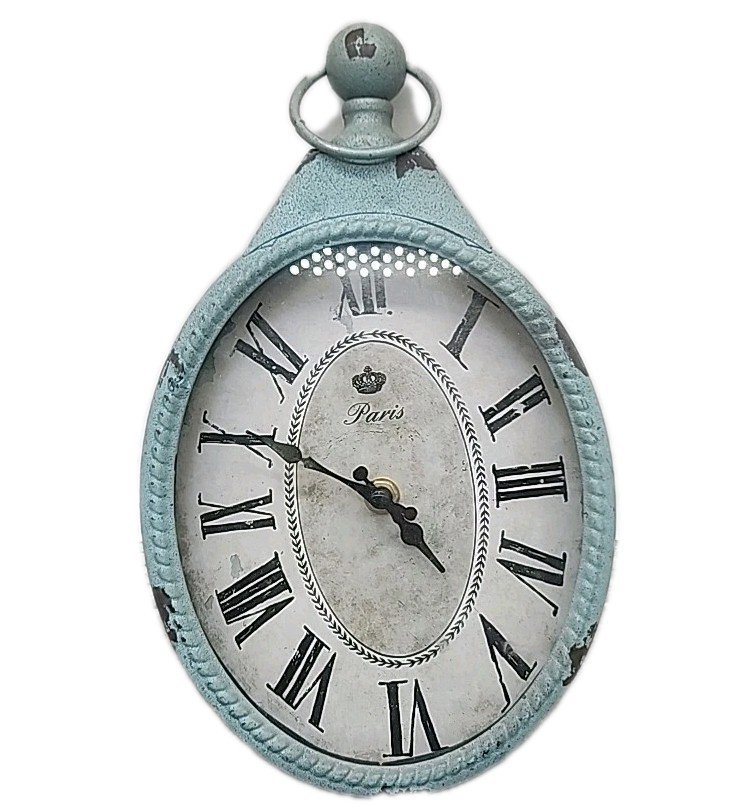 Vintage Look Inspired Paris Wall Clock Distressed Teal [114]