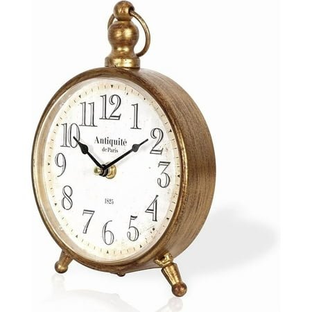 Vintage Metal Desk Clock,Retro Desk and Shelf Clock,Antique Gold Decorative Mantel Table Clock for Living Room,Shelf Decoration,Desktop,Farmhouse(Antique Gold:16.4x22.8cm)