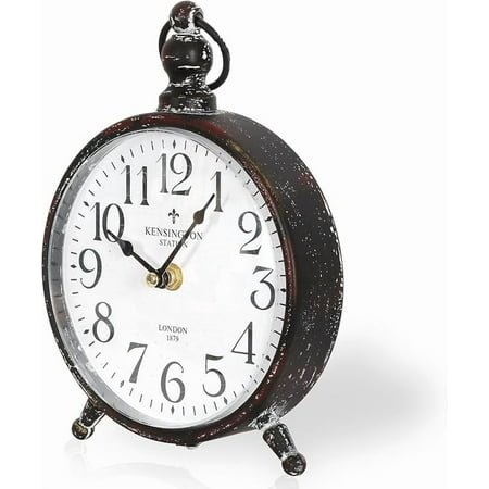 Vintage Metal Desk Clock,Retro Desk and Shelf Clock,Antique Gold Decorative Mantel Table Clock for Living Room,Shelf Decoration,Desktop,Farmhouse(Antique Gold:16.4x22.8cm)