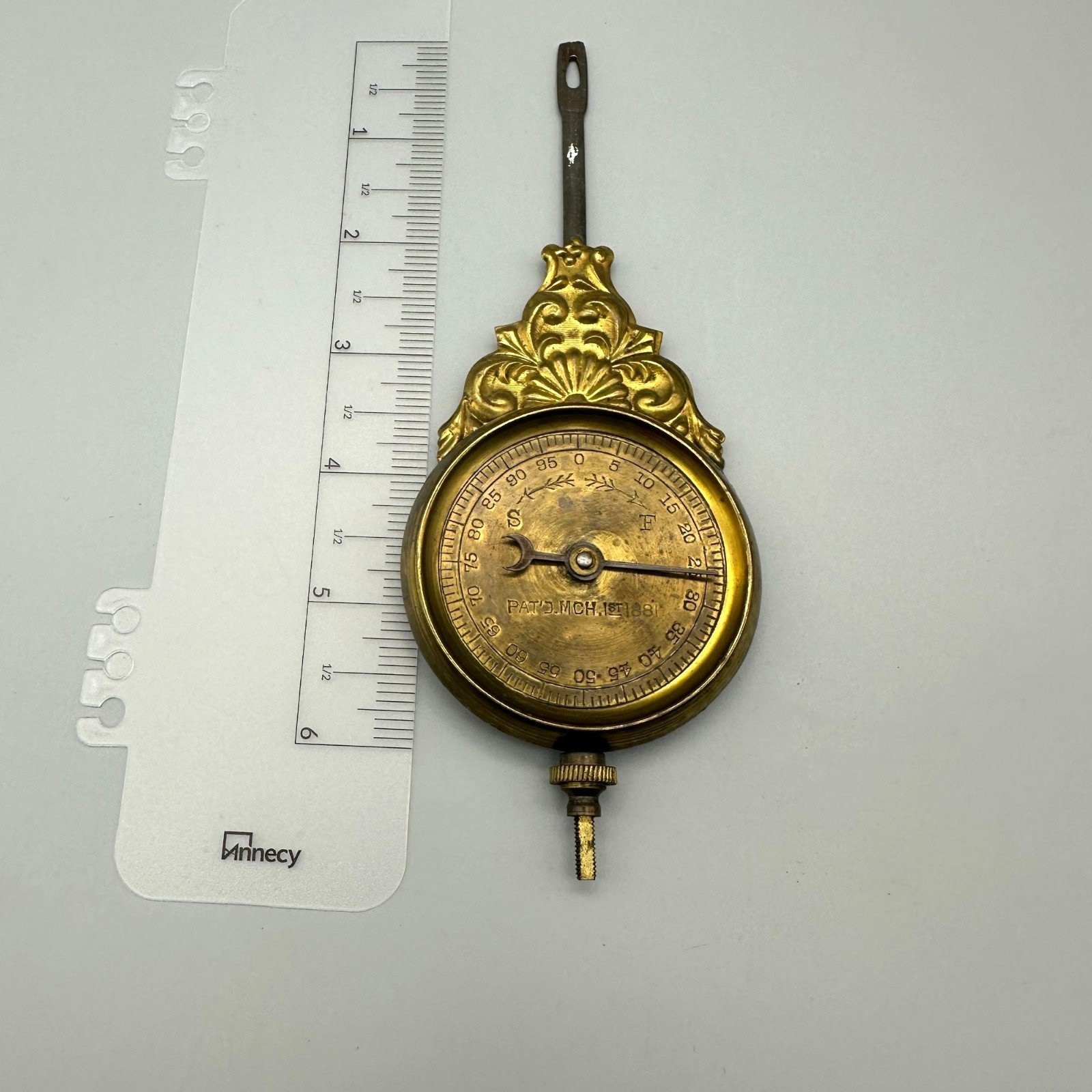 Vintage New Haven Clock Pendulum 4.8 Oz Patent March 1st 1881 Metal Ornate 6.75"