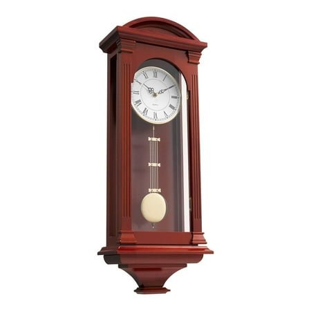 Vintage Pendulum Wall Clock 26.7 inch - Silent Grandfather Clock with Pine Wood Frame - Decorative Battery Operated Clock for Living Room, Bedroom, Gift